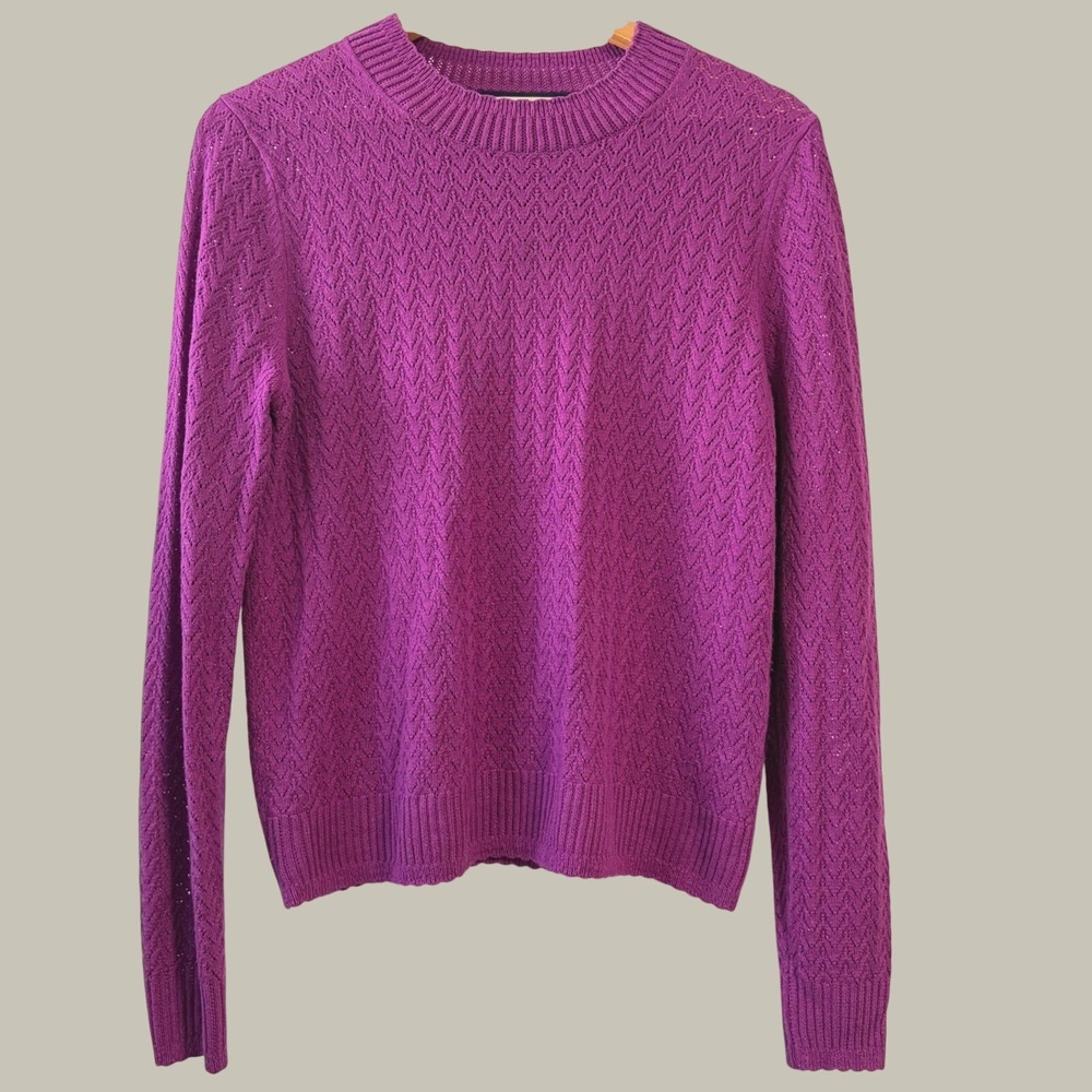Boden Magenta Purple Pointelle Chevron Knit Cashmere Blend Sweater Size Medium